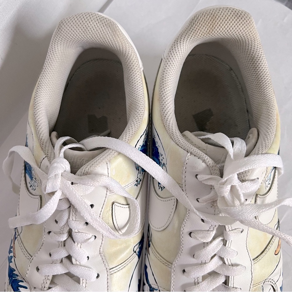 Nike Air White and Blue Ocean Waves Great Wave Custom Drawn Sneakers - Picture 5 of 14